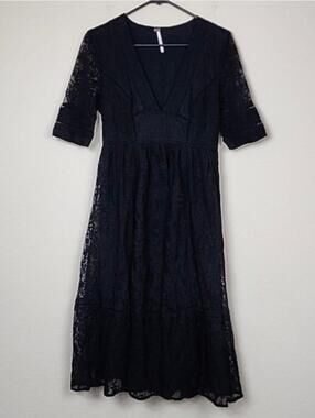 Free People Size 0 Black Lace Goth Gothic Midi Dress